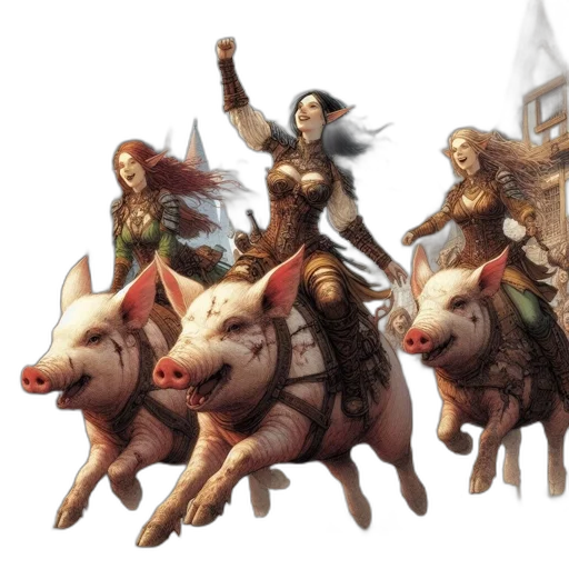 fantasy art, concept art, comic book art, pixel art, medieval, town, three, female transparent PNG cut-out