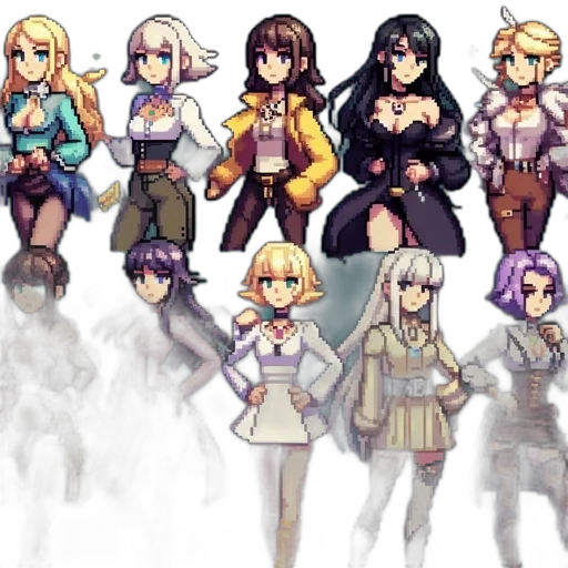 pixel art, concept art, anime, fantasy art, dark, monochrome, earth tones, pastel transparent PNG cut-out