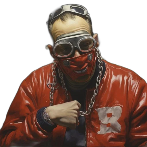 jacket, mask, face, animal, photorealistic, oil painting, concept art, cyberpunk transparent PNG cut-out