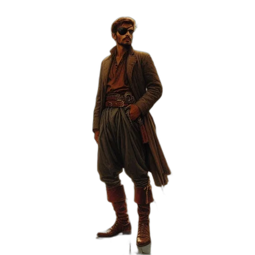 jacket, staff, concept art, pixel art, comic book art, cyberpunk, earth tones, dark transparent PNG cut-out