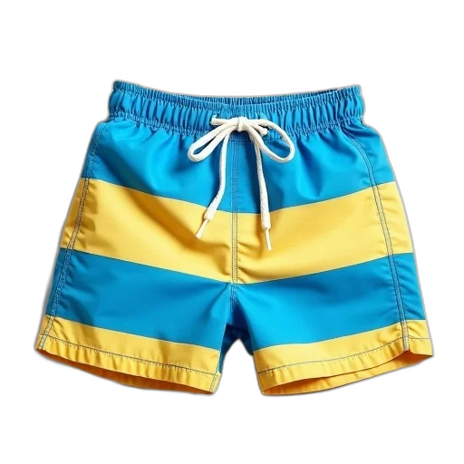 blue, pair, yellow, striped, swim, shorts, white, waistband transparent PNG cut-out
