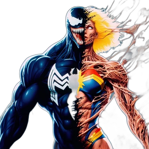 comic book art, concept art, fantasy art, two, iconic, marvel, characters, depicted transparent PNG cut-out