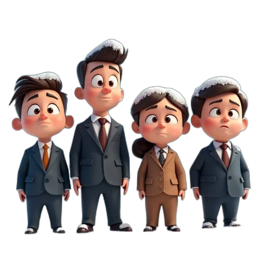 staff, cartoon, 3d render, concept art, photorealistic, group, animated, characters transparent PNG cut-out