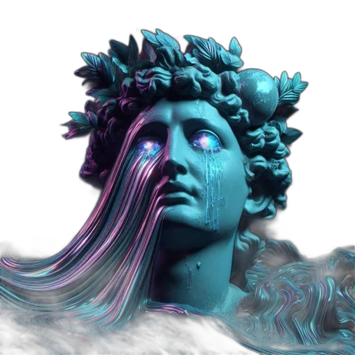 crown, hair, face, mask, vaporwave, 3d render, concept art, fantasy art transparent PNG cut-out