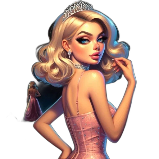 dress, crown, jewelry, fantasy art, concept art, cartoon, comic book art, pastel transparent PNG cut-out