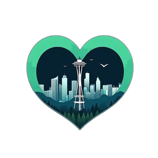 concept art, green, stylized, illustration, city, skyline, heart, shape transparent PNG cut-out