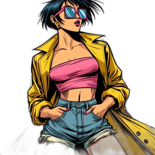 jacket, comic book art, cyberpunk, concept art, cartoon, neon, colorful, vibrant transparent PNG cut-out