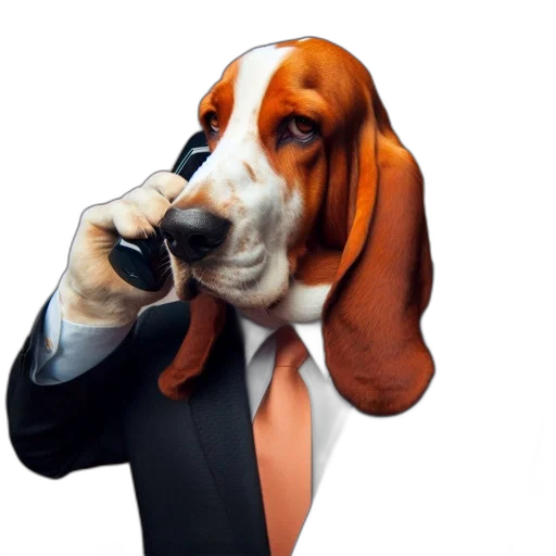 staff, animal, photorealistic, portrayed, anthropomorphically, formally, attired, basset transparent PNG cut-out