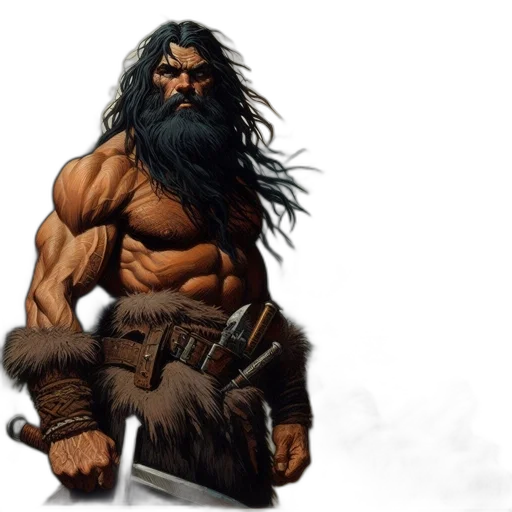 fantasy art, comic book art, concept art, muscular, man, beard, adorned, fur transparent PNG cut-out