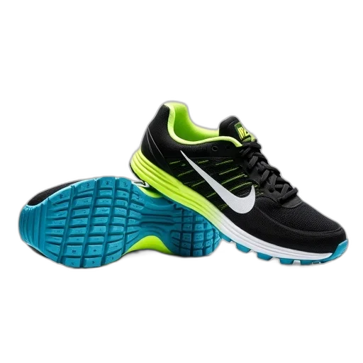 shoes, pair, black, green, running, blue, soles, displayed transparent PNG cut-out