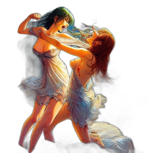 dress, fantasy art, concept art, oil painting, comic book art, underwater, fire, outer space transparent PNG cut-out