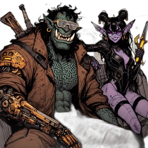 comic book art, concept art, fantasy art, cyberpunk, dark, inside, vehicle, two transparent PNG cut-out
