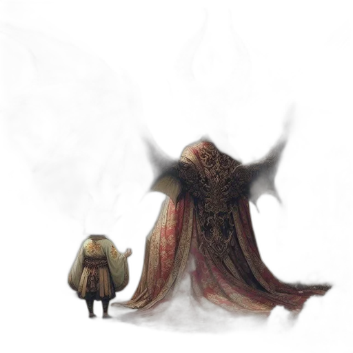 creature, dragon, mask, dress, concept art, fantasy art, watercolor, pixel art transparent PNG cut-out