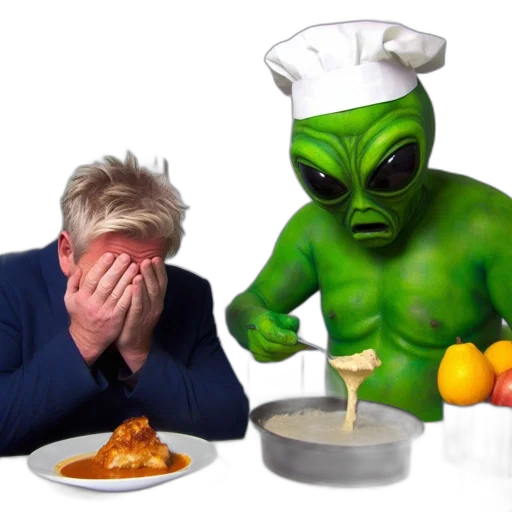 food, creature, outer space, comical, scene, features, man, blue transparent PNG cut-out