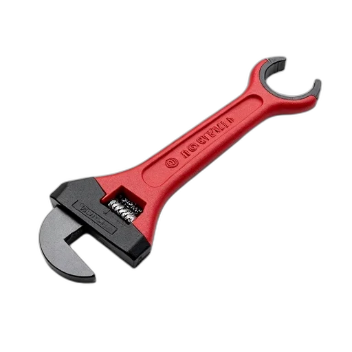 staff, weapon, red, black, adjustable, wrench, handle, displayed transparent PNG cut-out