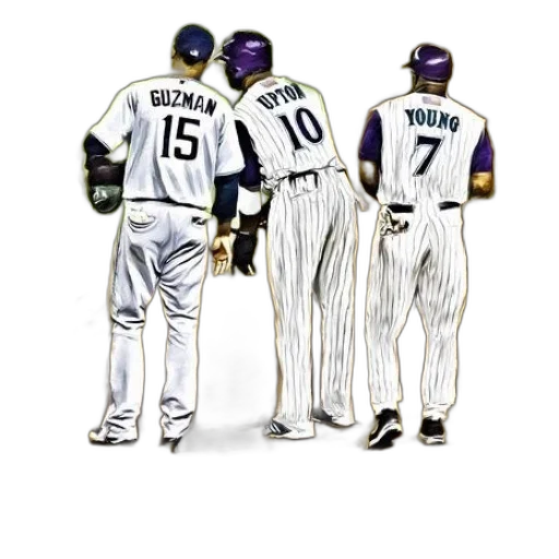 concept art, pixel art, cartoon, watercolor, painting, three, baseball, players transparent PNG cut-out