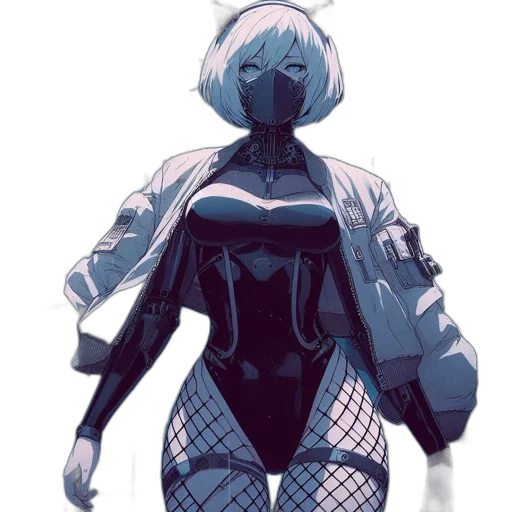 robot, jacket, dress, weapon, concept art, cyberpunk, comic book art, anime transparent PNG cut-out