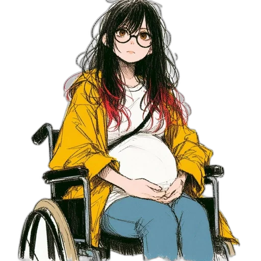 jacket, anime, concept art, watercolor, cartoon, pregnant, woman, long transparent PNG cut-out