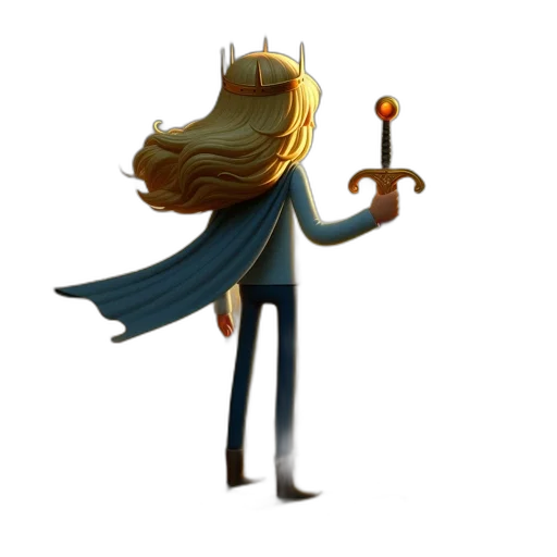 staff, sword, crown, hair, concept art, fantasy art, 3d render, cartoon transparent PNG cut-out