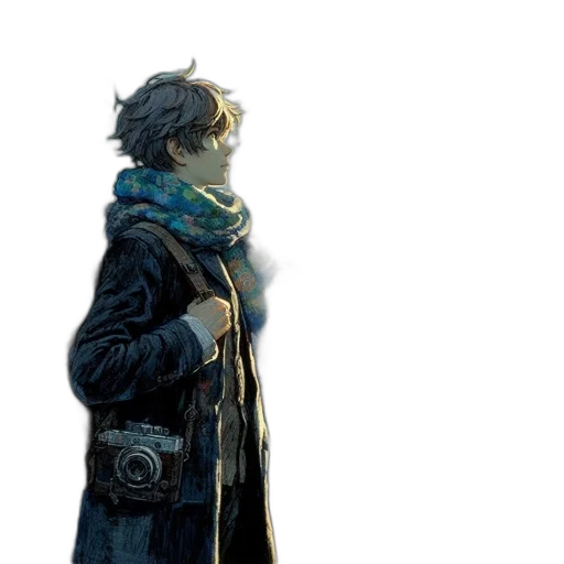 jacket, weapon, mask, staff, concept art, watercolor, fantasy art, anime transparent PNG cut-out