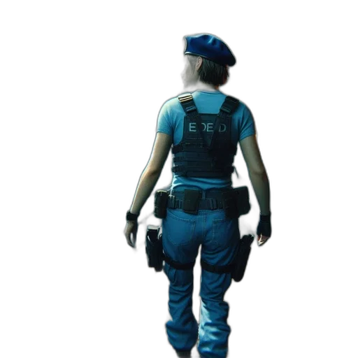 jacket, weapon, staff, robot, concept art, 3d render, cyberpunk, pixel art transparent PNG cut-out