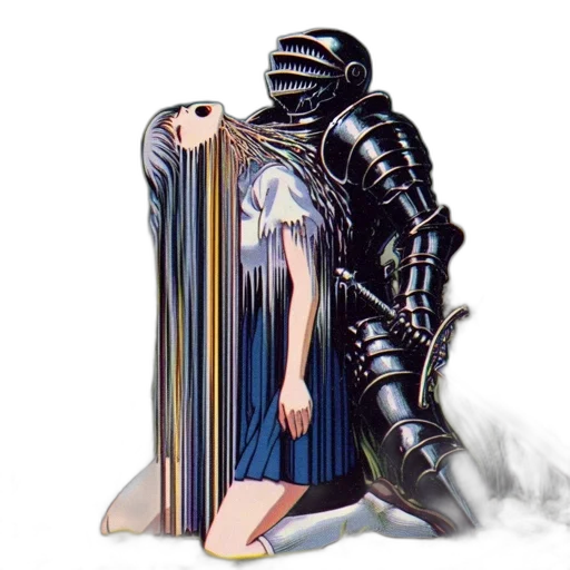 robot, dress, jacket, sword, cyberpunk, vaporwave, concept art, pixel art transparent PNG cut-out