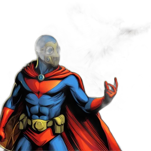 mask, comic book art, concept art, fantasy art, superhero, figure, donning, blue transparent PNG cut-out