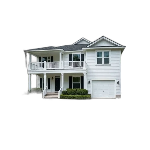 building, furniture, 3d render, photorealistic, two-story, house, white, exterior transparent PNG cut-out