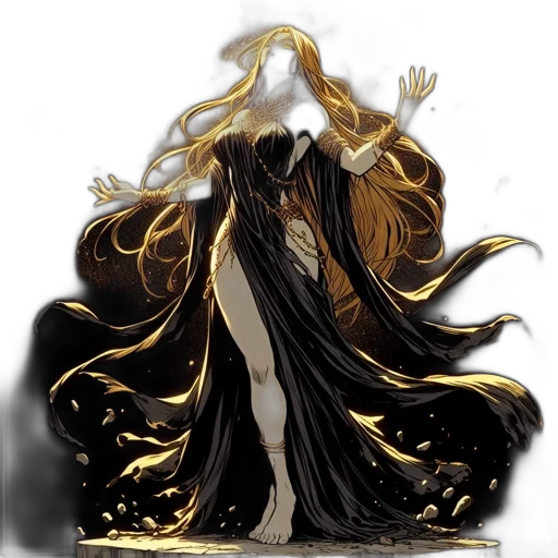 dress, hair, crown, staff, concept art, fantasy art, comic book art, anime transparent PNG cut-out