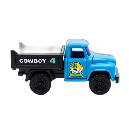 3d render, small, blue, toy, truck, black, bed, wheels transparent PNG cut-out