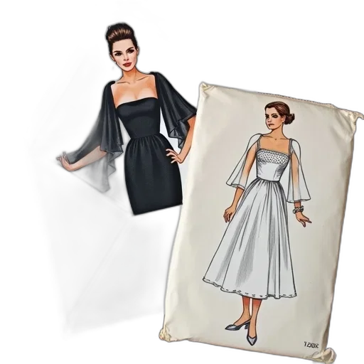 dress, concept art, photorealistic, cartoon, 3d render, vogue, sewing, pattern transparent PNG cut-out