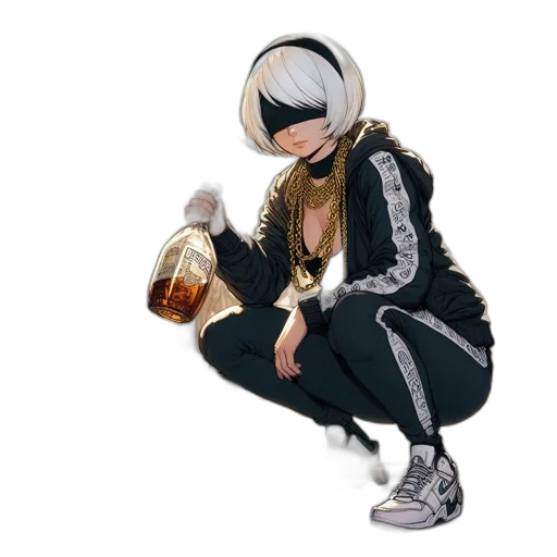 jacket, bottle, mask, robot, concept art, anime, cyberpunk, pixel art transparent PNG cut-out