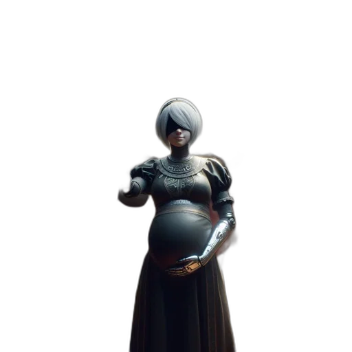 dress, staff, sword, robot, concept art, 3d render, fantasy art, pixel art transparent PNG cut-out