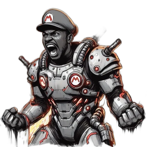 robot, comic book art, concept art, fantasy art, cartoon, futuristic, armored, mario transparent PNG cut-out