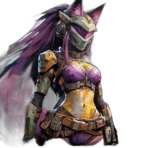 dragon, concept art, fantasy art, watercolor, cyberpunk, female, character, fox-like transparent PNG cut-out