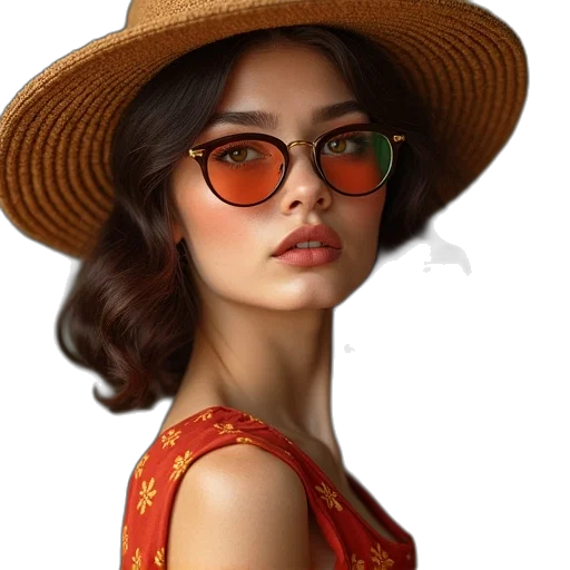 hat, face, dress, jewelry transparent PNG cut-out