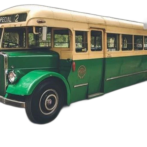 car, photorealistic, vintage, green, cream-colored, bus, word, special transparent PNG cut-out