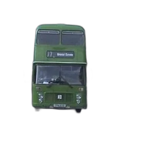 car, 3d render, photorealistic, green, double-decker, bus, parked, front transparent PNG cut-out