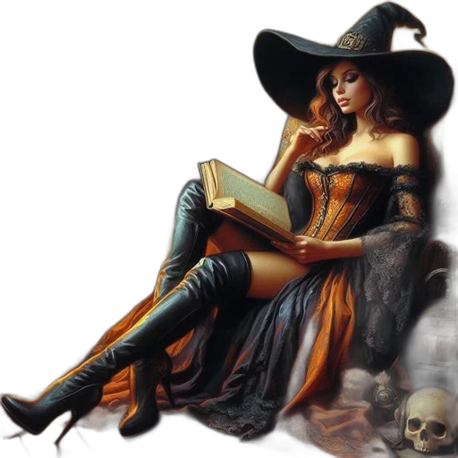 hat, dress, fantasy art, concept art, comic book art, pixel art, fire, dark transparent PNG cut-out