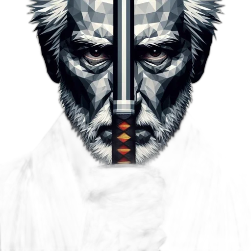 face, mask, robot, sword, cyberpunk, comic book art, concept art, pixel art transparent PNG cut-out