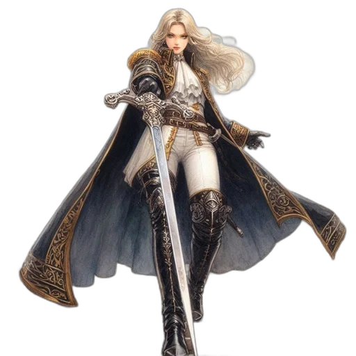 sword, staff, weapon, jacket, concept art, fantasy art, 3d render, comic book art transparent PNG cut-out