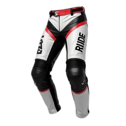 pair, black, white, motorcycle, pants, red, accents, featuring transparent PNG cut-out