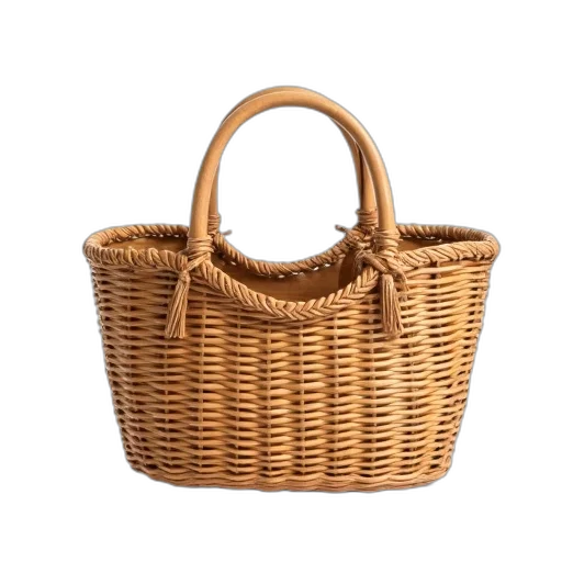 3d render, traditional, woven, bamboo, handbag, curved, handle, flat transparent PNG cut-out