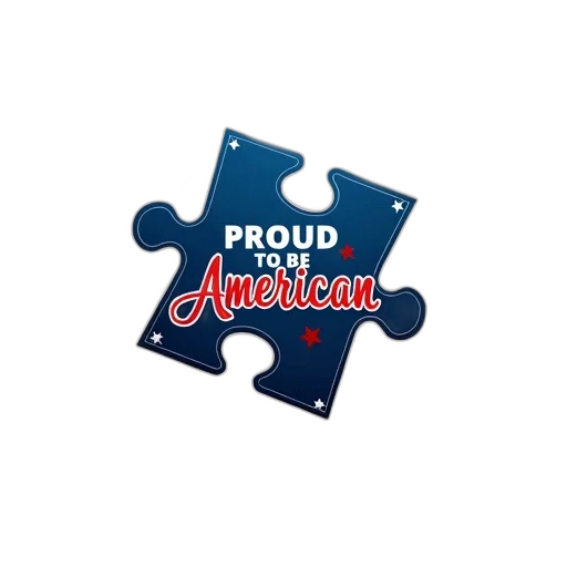 puzzle, piece, phrase, proud, american, written, decorative, font transparent PNG cut-out