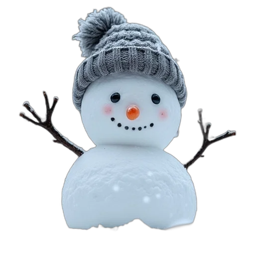 hat, 3d render, photorealistic, snow, snowman, statue, has, his transparent PNG cut-out