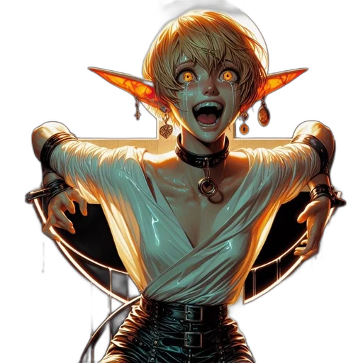 staff, face, concept art, comic book art, fantasy art, pixel art, dark, elf-like transparent PNG cut-out