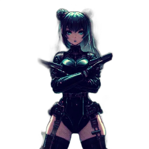 weapon, robot, staff, sword, cyberpunk, pixel art, anime, comic book art transparent PNG cut-out