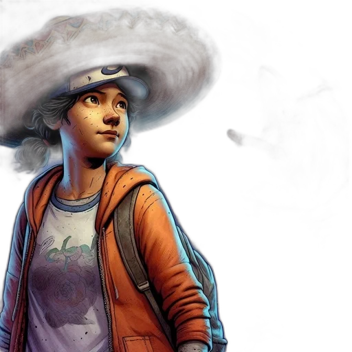 hat, jacket, staff, umbrella, concept art, photorealistic, fantasy art, comic book art transparent PNG cut-out
