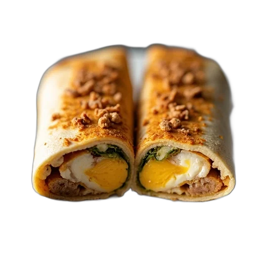 food, photorealistic, breakfast, burrito, cut, half, plate transparent PNG cut-out
