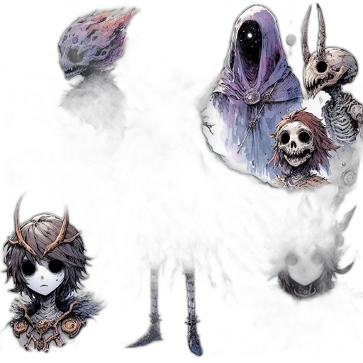 mask, creature, dragon, concept art, fantasy art, watercolor, comic book art, dark transparent PNG cut-out